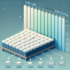 An infographic displaying a mattress firmness scale, ranging from soft to firm, with visual indicators for different sleeping preferences.