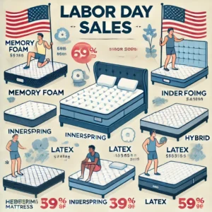 A comparison chart illustrating different mattress types available during Labor Day sales, comparing memory foam, innerspring, hybrid, and latex mattresses.