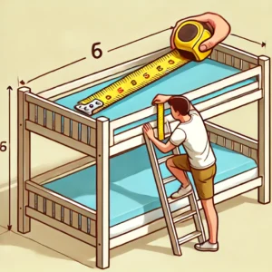 Person measuring bunk bed frame dimensions to select the appropriate twin mattress size.