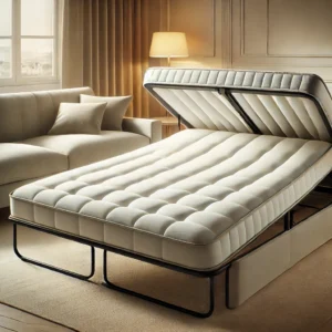 A high-quality memory foam hide-a-bed mattress being unfolded for a restful night’s sleep.