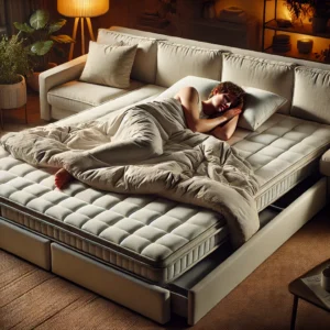 A person comfortably sleeping on a hide-a-bed mattress, demonstrating its ergonomic support.