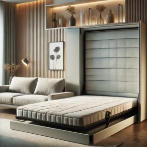 A modern, space-saving hide-a-bed sofa with a sleek design, perfect for small apartments. 