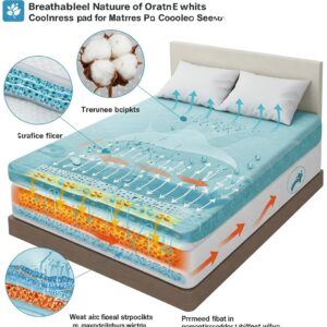Diagram illustrating the breathable nature of a cotton mattress pad for cooler sleep.