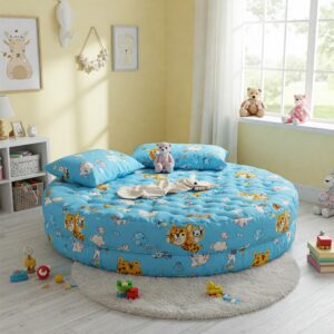 Fun and stylish round circle mattress in a child's bedroom.