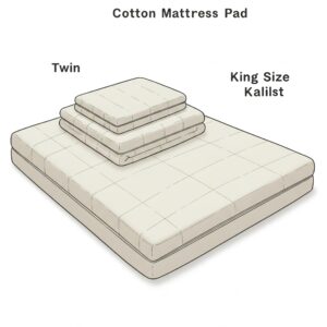 Illustration showcasing various sizes of cotton mattress pads available.