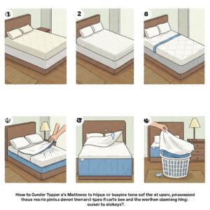 Illustration showing how to remove a mattress topper before understanding how to clean a mattress topper.