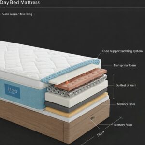 Cross-section view showing the different comfort layers of a twin daybed mattress.