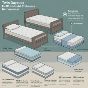 Visual representation comparing different thickness options available for a twin daybed mattress.