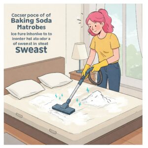 Illustration depicting vacuuming as part of the process for How to Get Sweat Smell Out of Mattress.