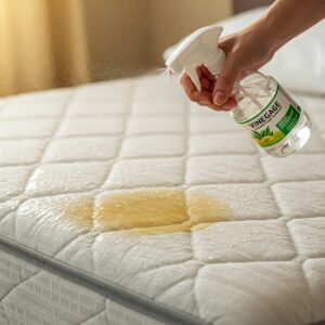 Visual showing vinegar being used in the method of How to Get Sweat Smell Out of Mattress.