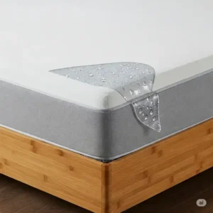 Waterproof bamboo mattress protector safeguarding against spills and stains.