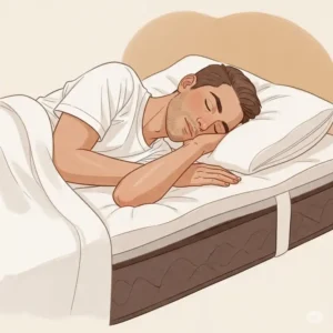 An illustration of a person sleeping peacefully and comfortably on a best firm mattress topper, demonstrating improved sleep quality and spinal alignment.