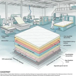 Diagram showing the layers of a natural latex mattress from the factory.