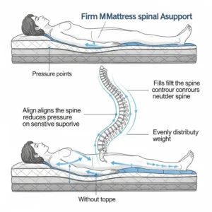 A diagram illustrating how a best firm mattress topper helps maintain proper spinal alignment, reducing pressure points and offering excellent back support.