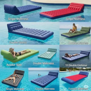 Various types of floating mattresses available, including single and double sizes.