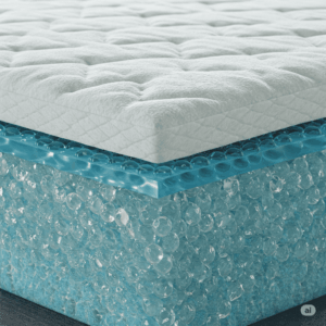 Close-up of the gel-infused layer in a cool gel mattress for temperature regulation.