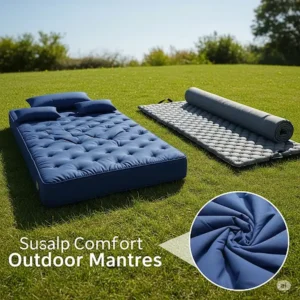 A side-by-side comparison of an outdoor mattress and a traditional sleeping pad, showcasing the superior comfort of the mattress.