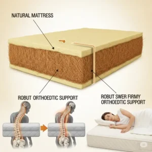 An illustration demonstrating the natural firmness and orthopedic support provided by a coir mattress, beneficial for spinal alignment.