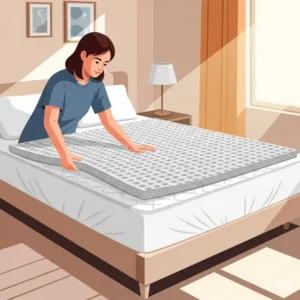 Illustration demonstrating how easily a lightweight waffle mattress topper fits over an existing bed.