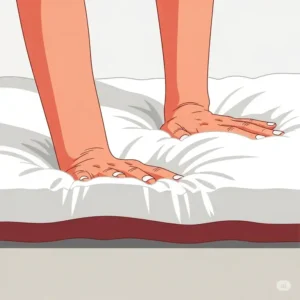 An illustration of hands pressing down on a best firm mattress topper to demonstrate its firm and supportive feel, ideal for those seeking extra stability.