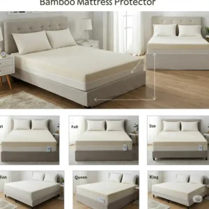Various sizes of bamboo mattress protectors available for different bed types.
