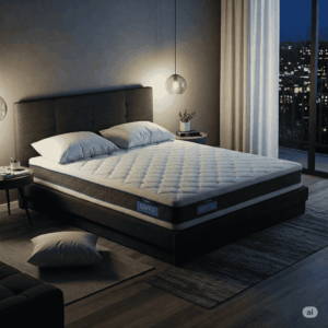 A new cool gel mattress in a modern bedroom setting, ready for a cool night's sleep.