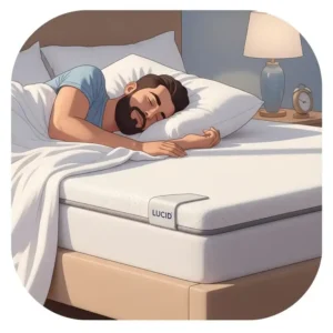 Stylized image of a person sleeping peacefully on a bed enhanced with a Lucid mattress pads, representing improved rest and rejuvenation.