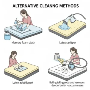 Illustrations of mattress toppers that are typically not washable, such as memory foam or latex, and alternatives for cleaning them. Can you wash a mattress topper of these materials?