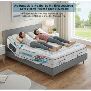Illustration demonstrating the independent head and foot elevation features of an adjustable split california king mattress.