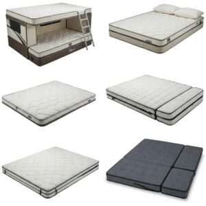 "Various styles of camper bunk mattresses suitable for different RV layouts."