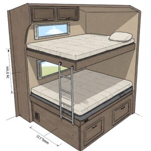 "Dimensions of a camper bunk mattress, showing its compact and space-saving size."
