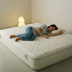 Two people sleeping peacefully on a spacious 60 x 80 mattress.