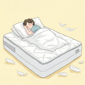 Goose down mattress topper shown with a person sleeping peacefully and comfortably on it.