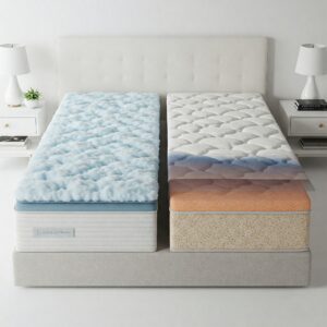 Visual representation of a split california king mattress with different firmness options available on each individual side.