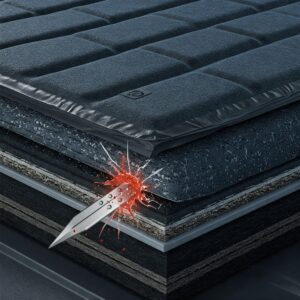 Close-up illustration showcasing the durable, puncture-resistant material of a Bed of Truck Air Mattress.