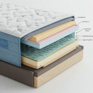 Layers within full xl mattresses, illustrating its construction and support system.