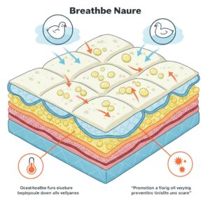 Goose down mattress topper illustrating its breathable nature, promoting airflow and preventing overheating.