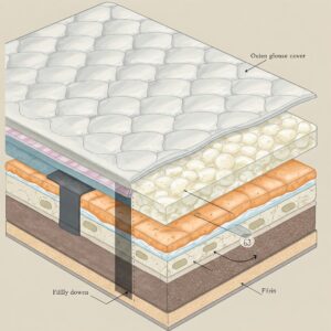 Goose down mattress topper detailing its construction and high-quality materials used.