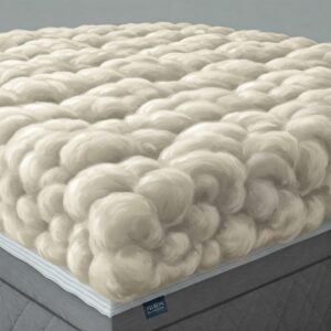 Goose down mattress topper with a close-up showcasing its plush thickness and loft.