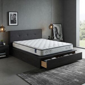 King size mattress platform with convenient storage drawers built into the base.