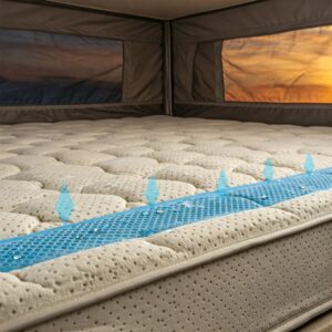 Breathable layer detail of a pop up trailer mattress.