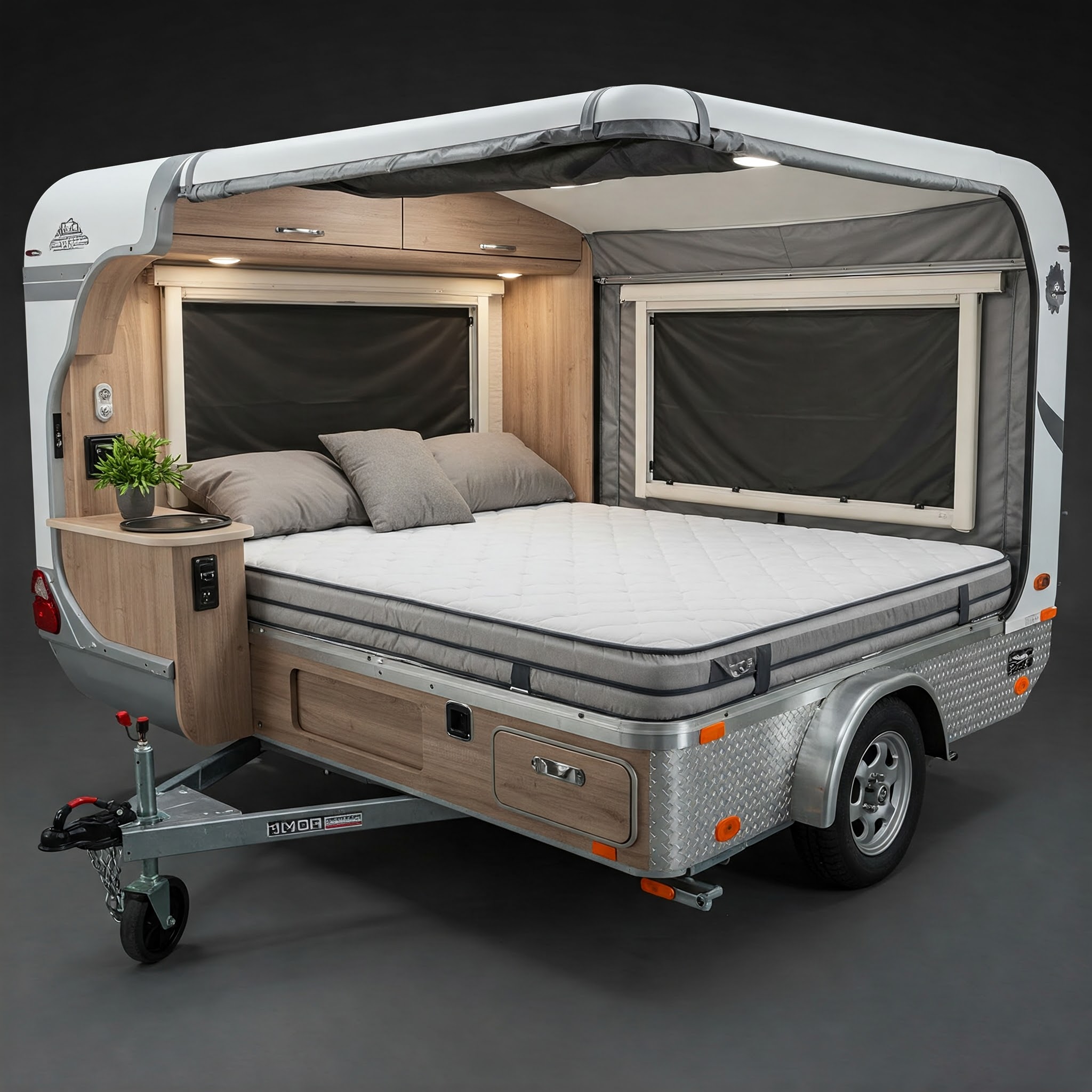 Comfortable pop up trailer mattress for camping and travel.
