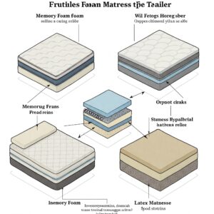 Various materials for a pop up trailer mattress, including memory foam.