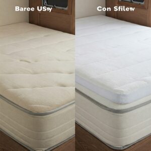 Visual comparison highlighting the added comfort of an RV Mattress Topper versus a bare RV mattress.