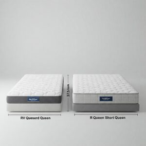 "RV queen short mattress size comparison to a standard queen mattress."