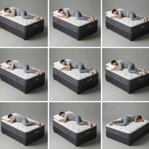 Various sleeping positions demonstrated on a comfortable 60 x 80 mattress.