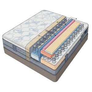 Close-up illustration detailing the split construction of a split california king mattress, highlighting separate halves.