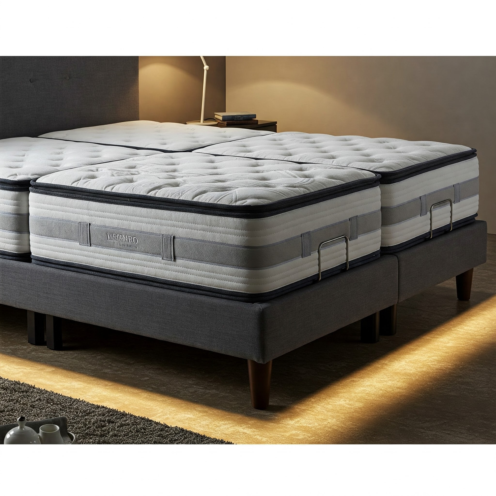 Comfort and convenience with a split queen mattress on an adjustable bed frame.