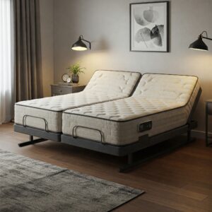 Maximize customization with a split queen mattress paired with dual adjustable bed frames.