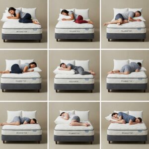 Various sleeping positions demonstrated on a twin pillow top mattress.